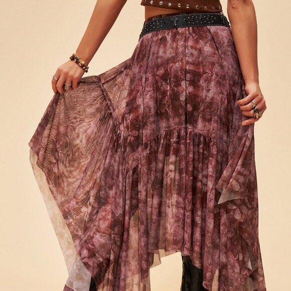 Multicolor Boho Women's Asymmetric Floral Skirt - Picture 8 of 8